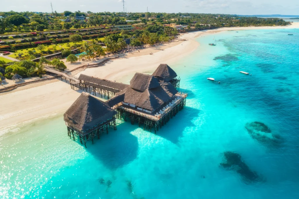 Aerial View of beautiful hotel on the water