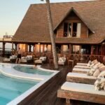 Stylish hotel pool and lounge area