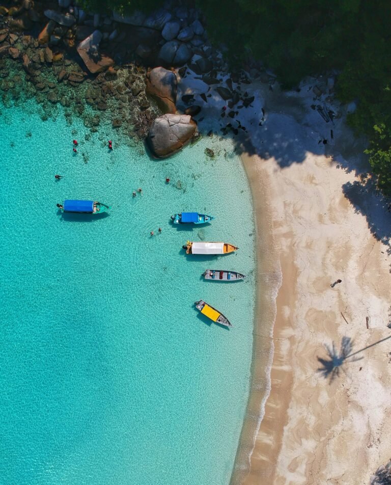 Turquoise sea meeting a sandy beach