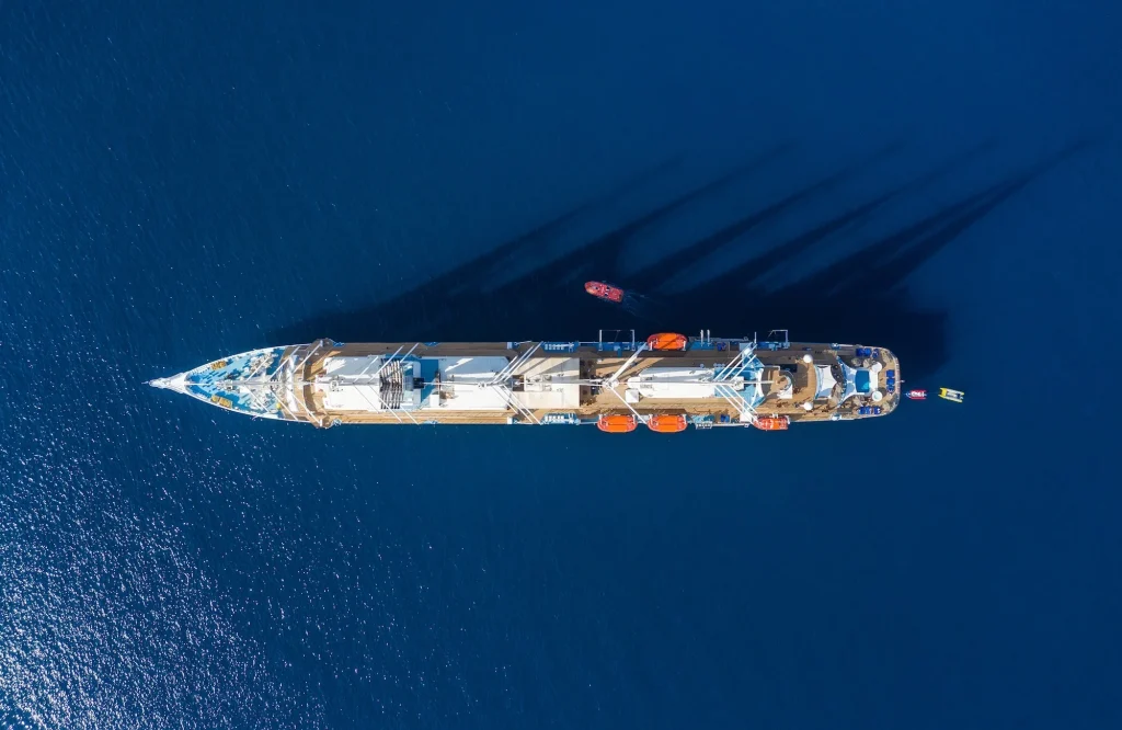 Top view of cruise ship