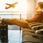 Travellers in an airport terminal