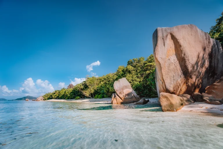 Tropical beach and granite boulders