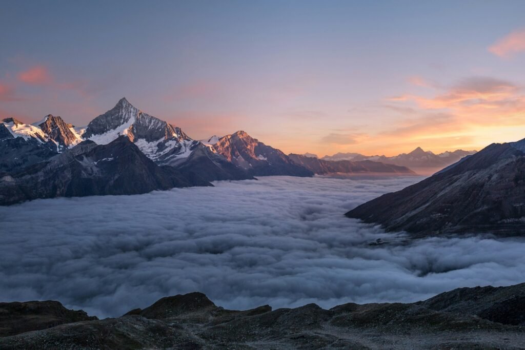Mountain landscape under dramatic sky