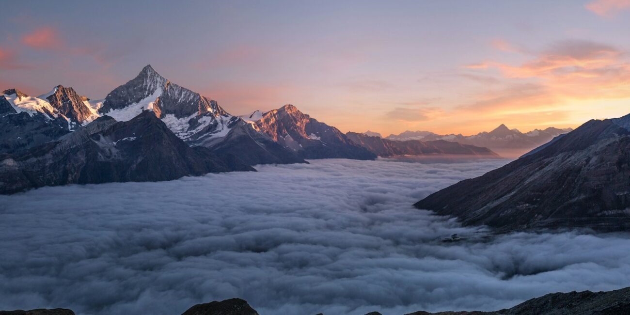 Mountain landscape under dramatic sky